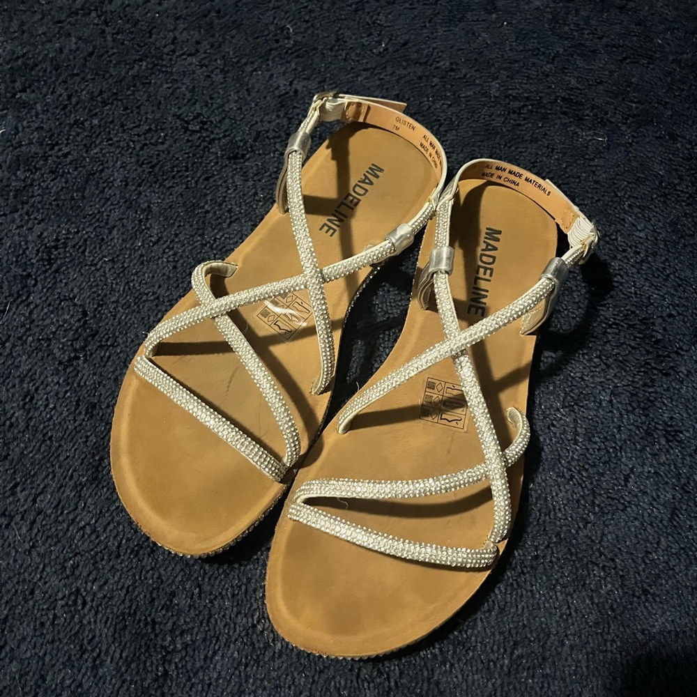 Madeline Sandals with Tan Base and Bedazzled Straps